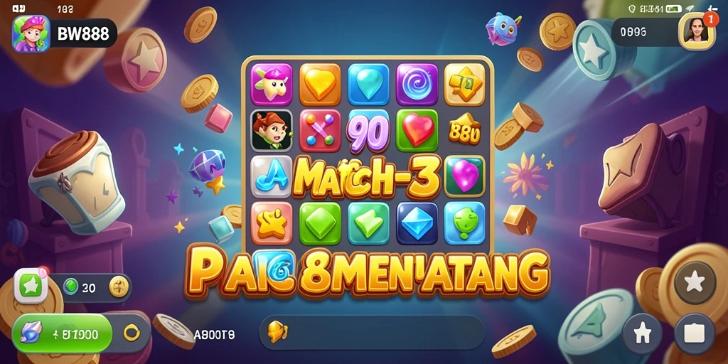 Screenshot gameplay BW888 dengan aksi Match-3 yang menarik.