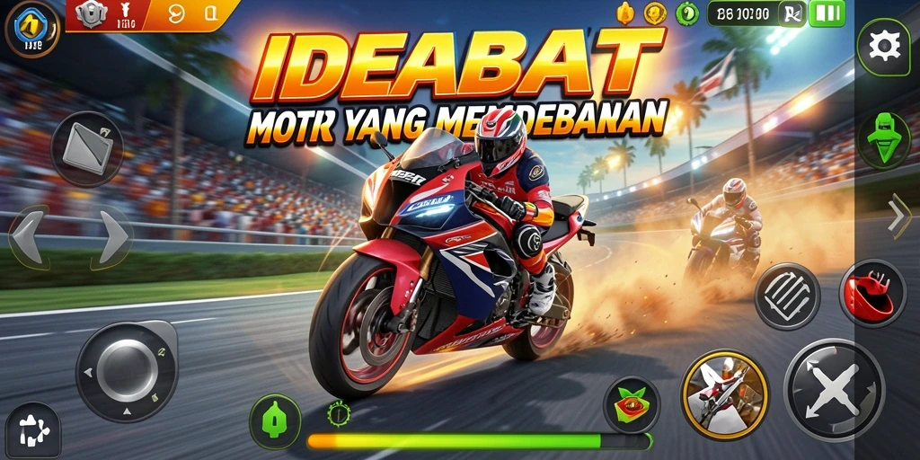 Screenshot menunjukkan kekuatan motor balap dalam aksi di lintasan.